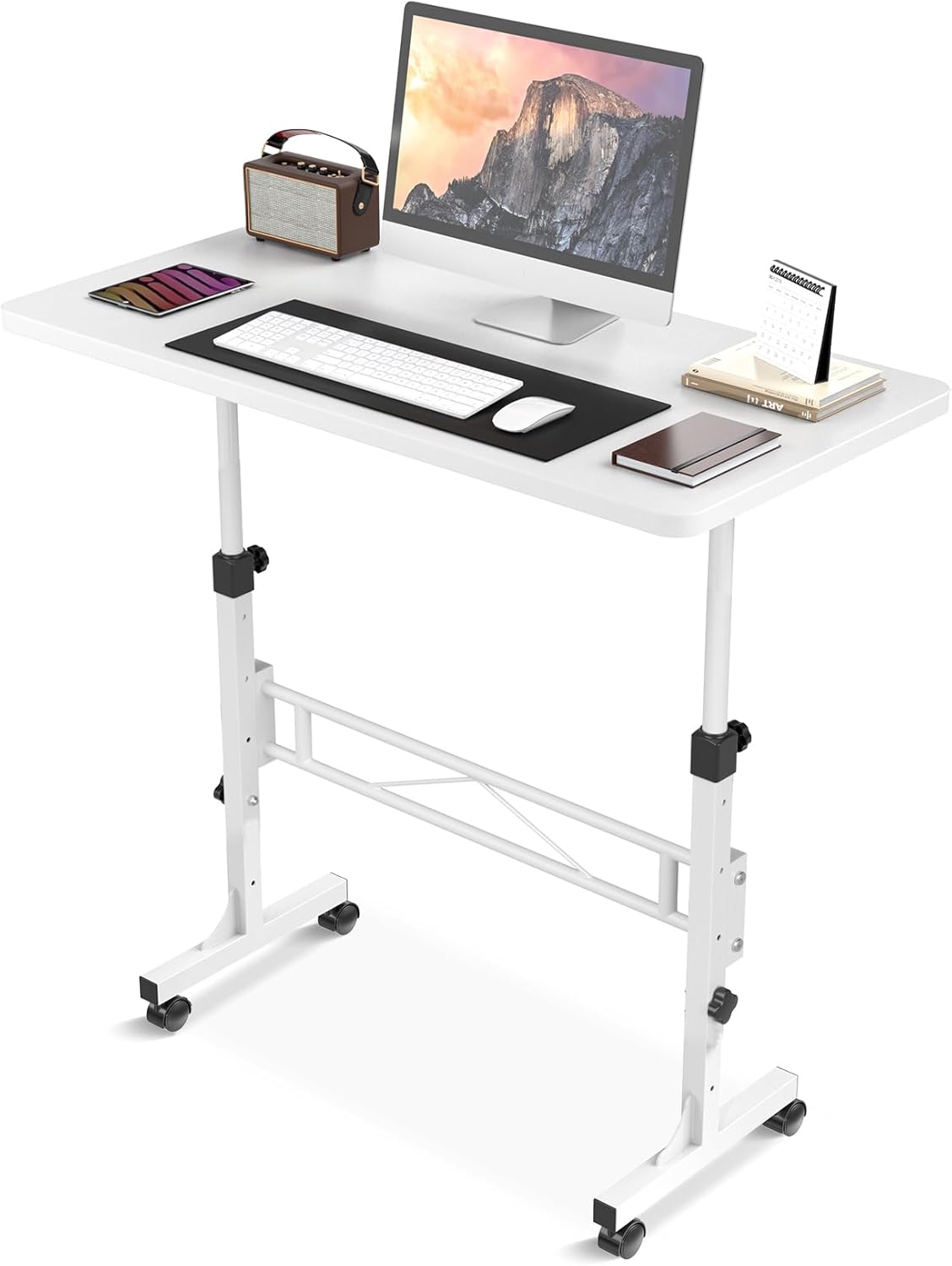 Alisened Small standing desk adjustable height, mobile standing desk with wheels