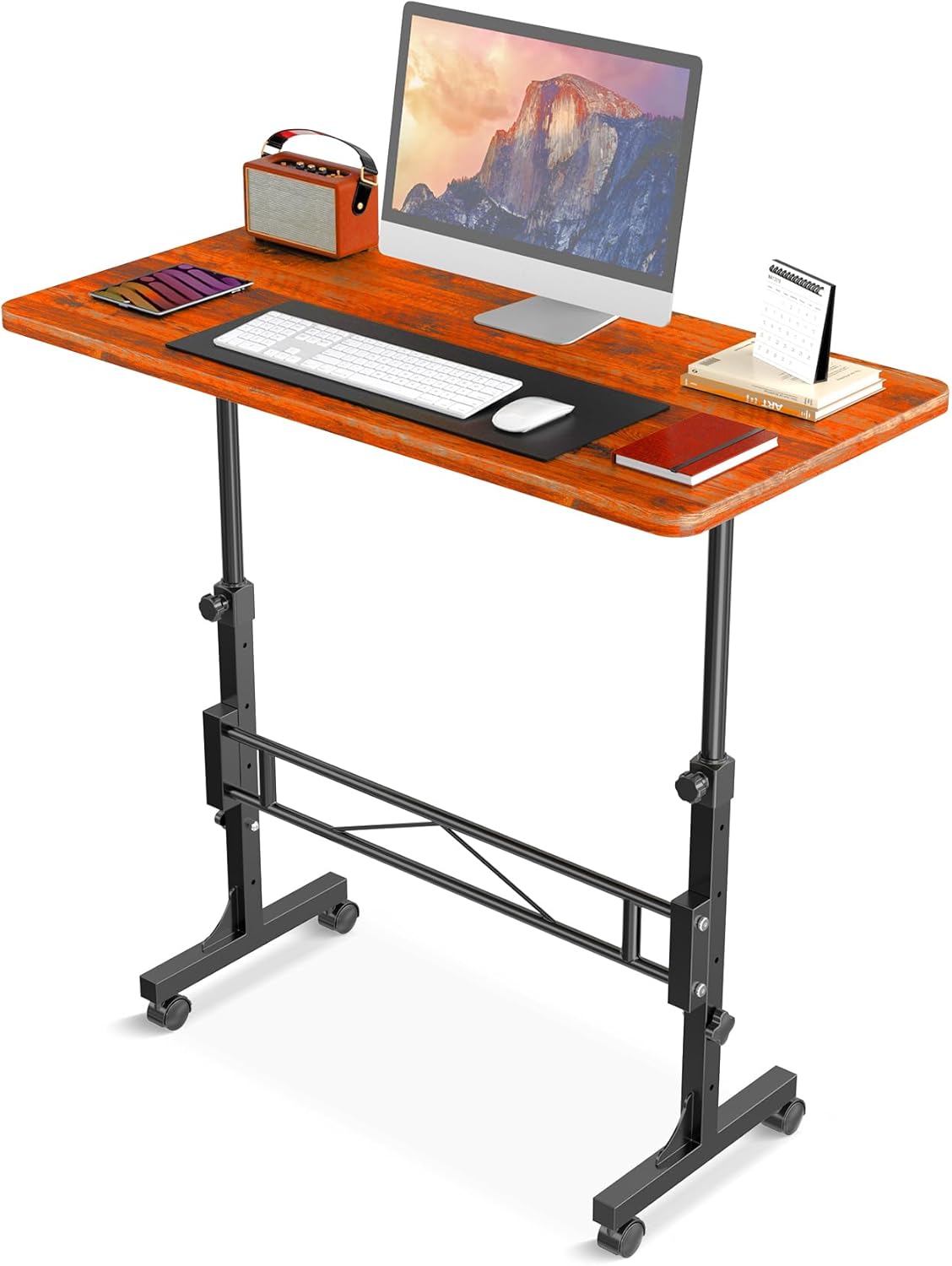 Alisened Small standing desk adjustable height, mobile standing desk with wheels