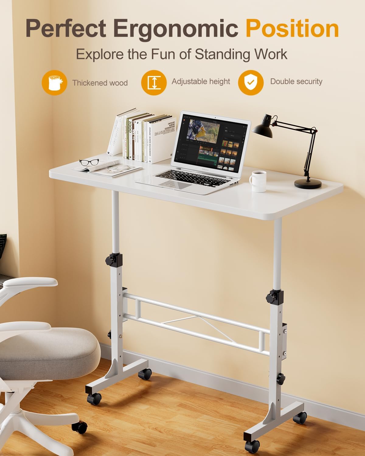 Alisened Small standing desk adjustable height, mobile standing desk with wheels