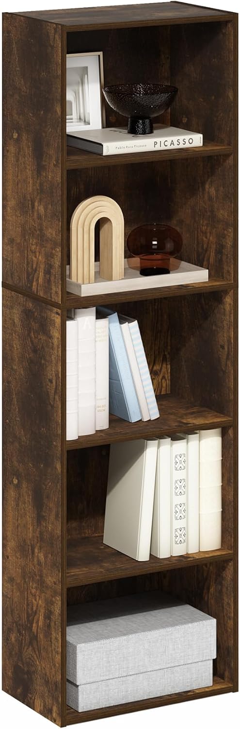 Alisened Bookcase/Bookshelf/Storage Rack,5 Layers,Dark Wood