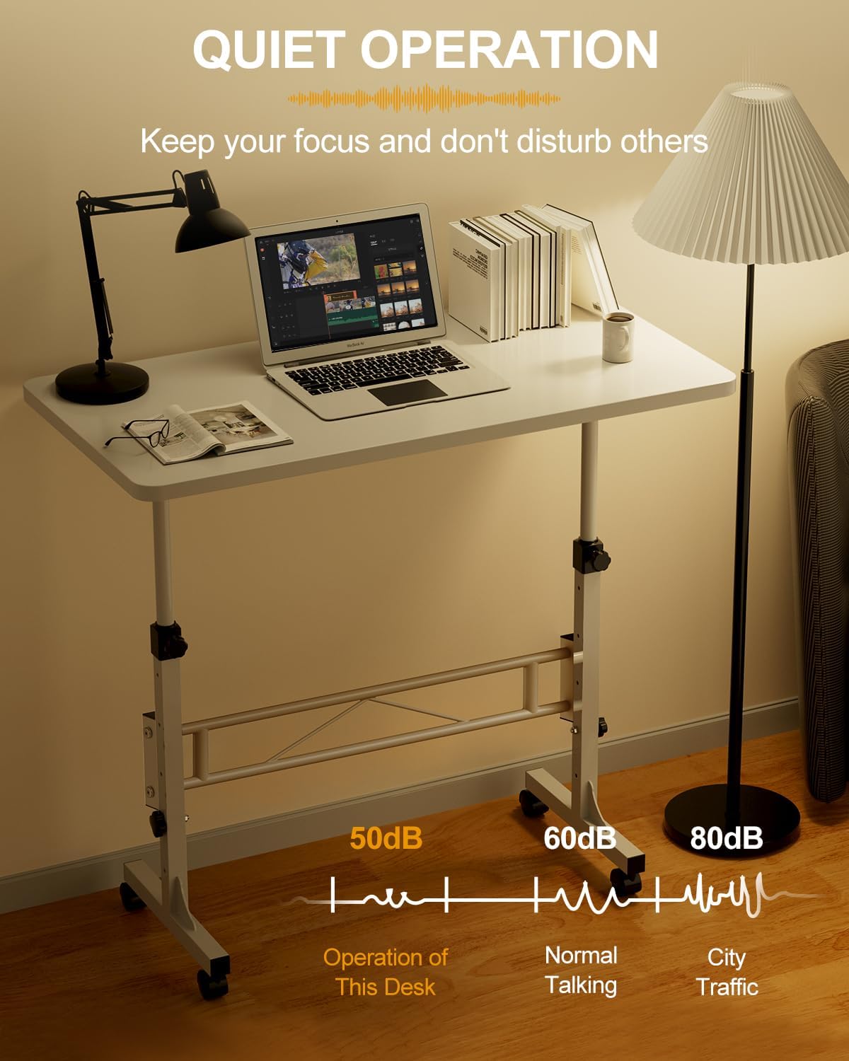 Alisened Small standing desk adjustable height, mobile standing desk with wheels