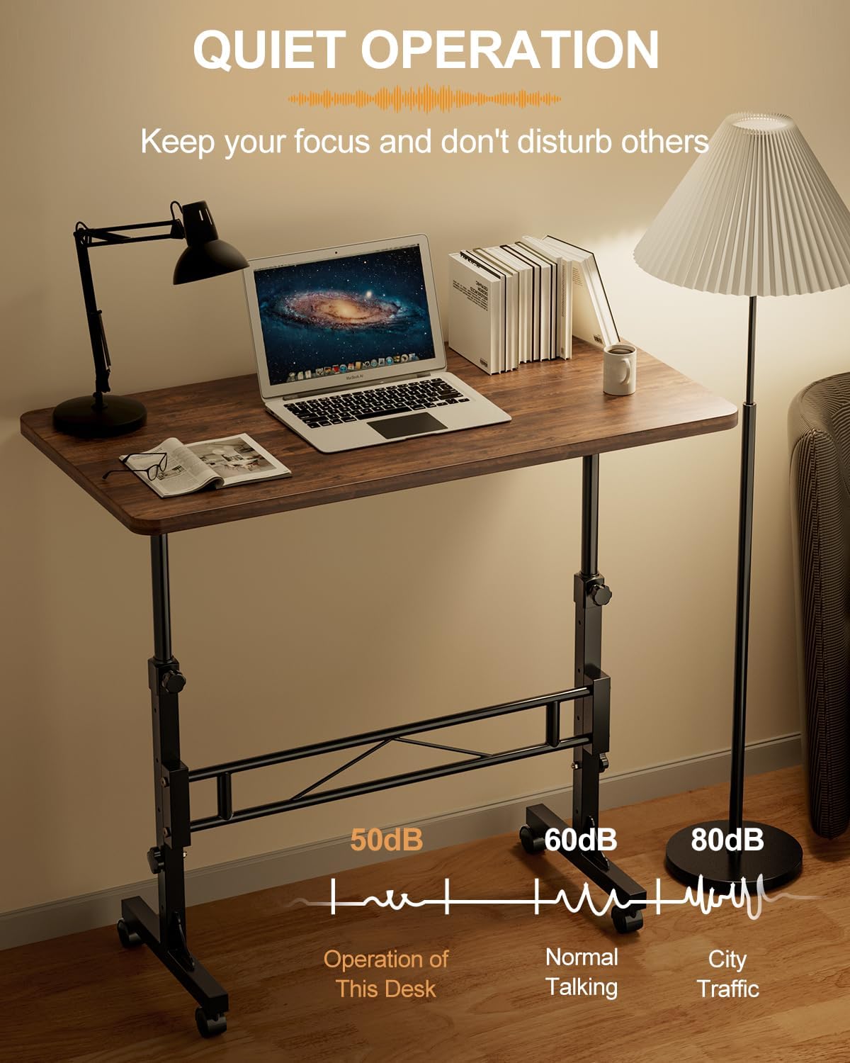 Alisened Small standing desk adjustable height, mobile standing desk with wheels