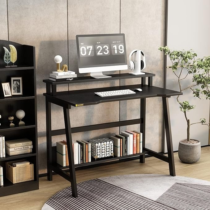 31.5" Desk for Small Spaces with Storage Shelf