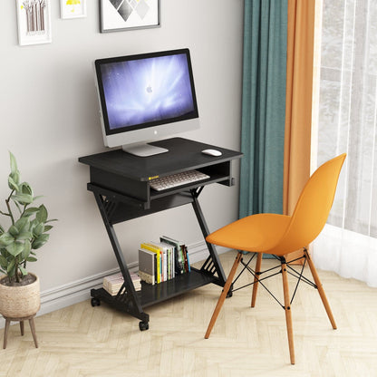 Computer Desk for Small Spaces with Wheels and Bottom Shelves