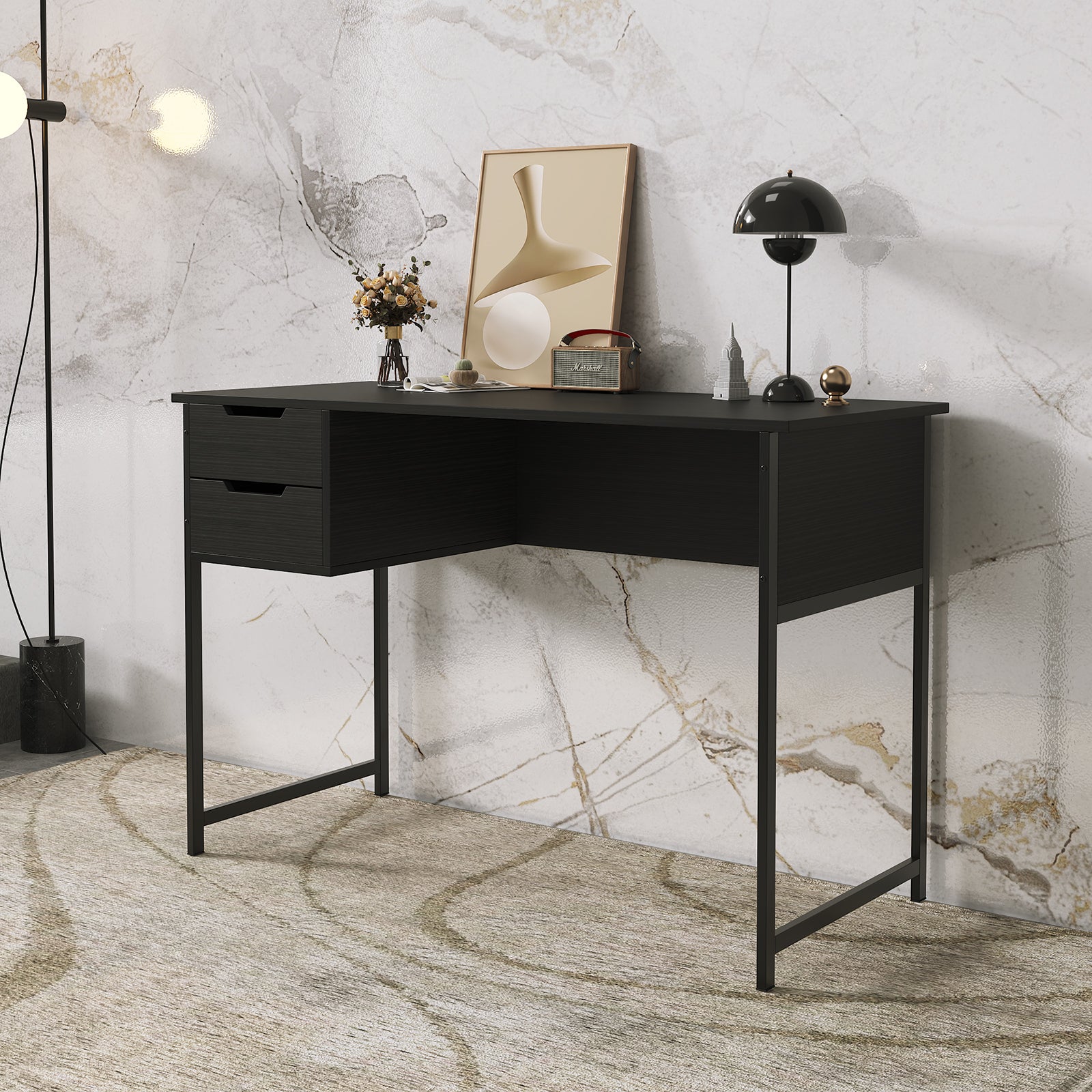 Home Office Desk with Drawers Notebook Workstation black