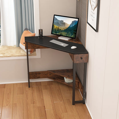 Triangle Computer Desk with Storage Shelf 