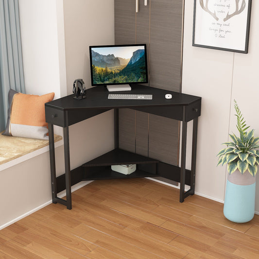 Triangle Computer Desk with Storage Shelf