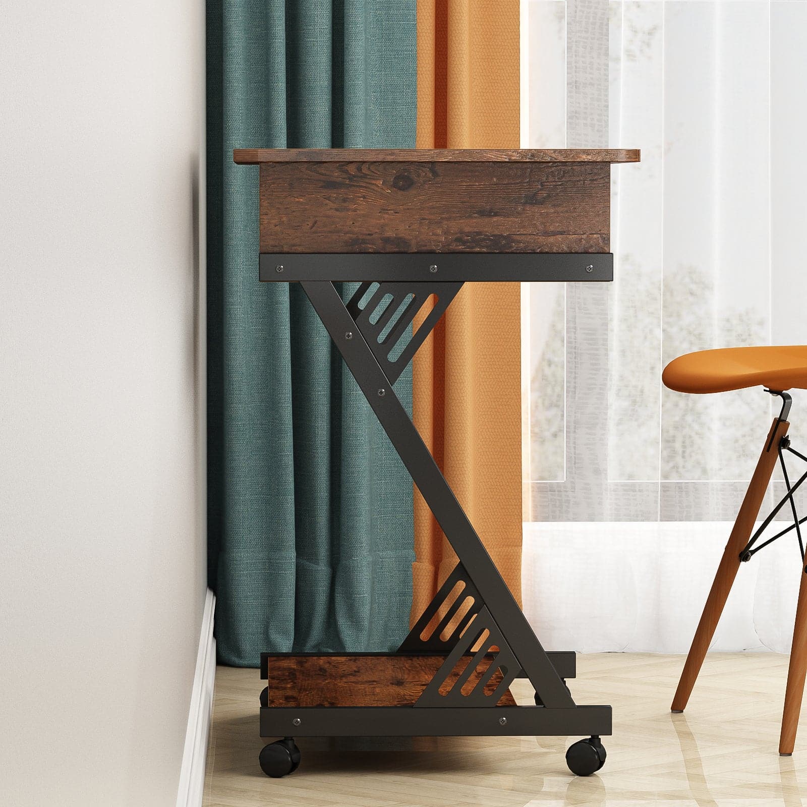 Computer Desk for Small Spaces with Wheels and Bottom Shelves side display