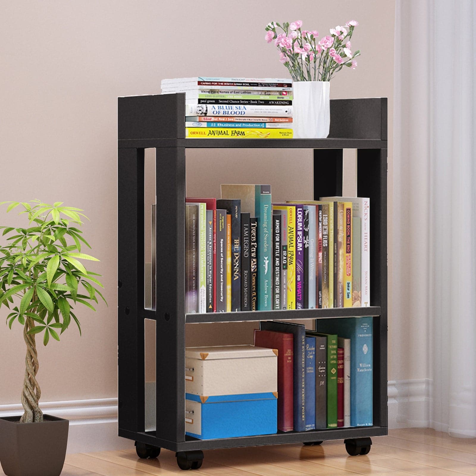 3-Tier Open Wood Shelving Unit Mobile Storage