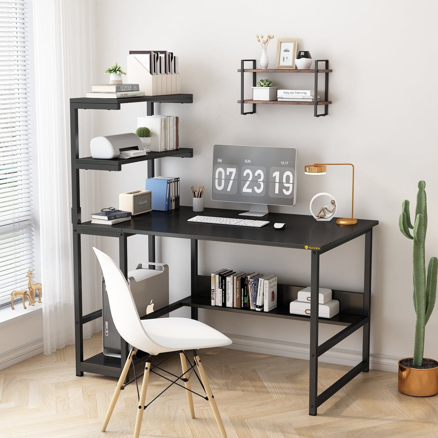 Computer Desk with 4-Tier Storage Shelves Modern Large Office Desk