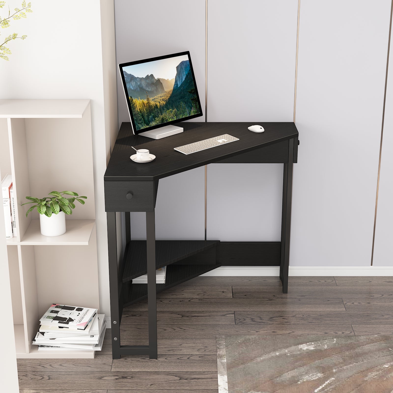 Triangle Computer Desk with Storage black