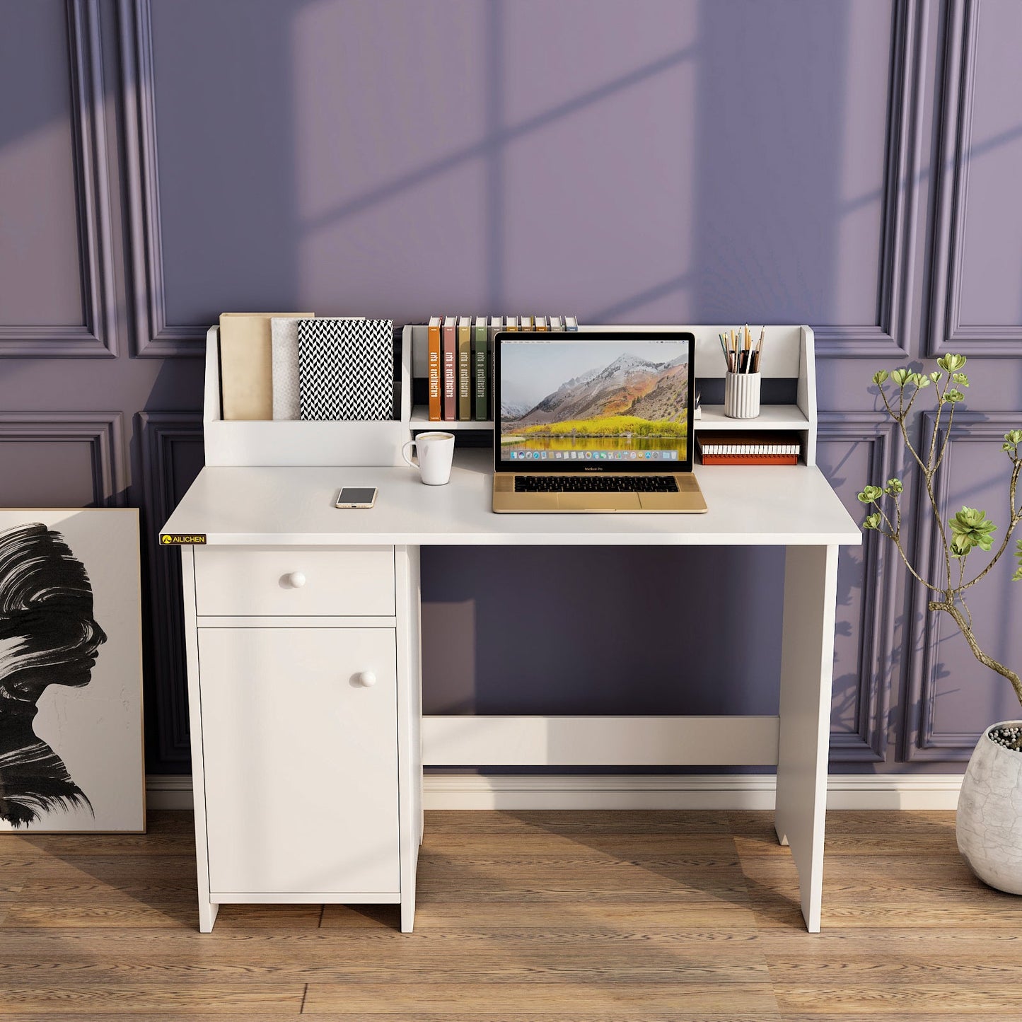 Computer Desk with Hutch and Drawers