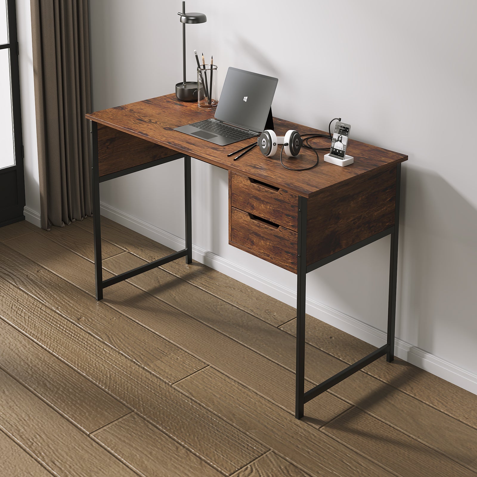 Home Office Desk with Drawers brown