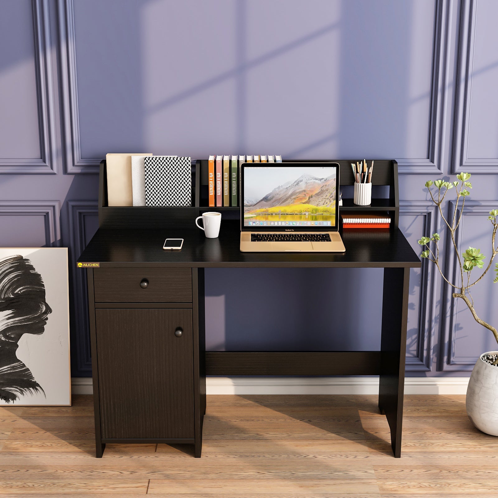 Computer Desk with Hutch and Drawers