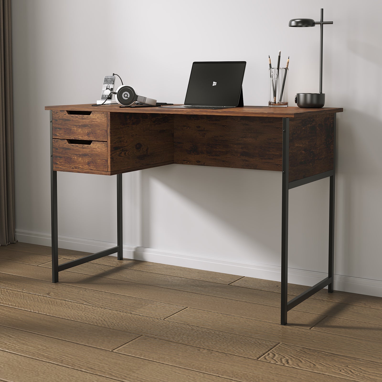 Modern Writing Desk with Drawers brown