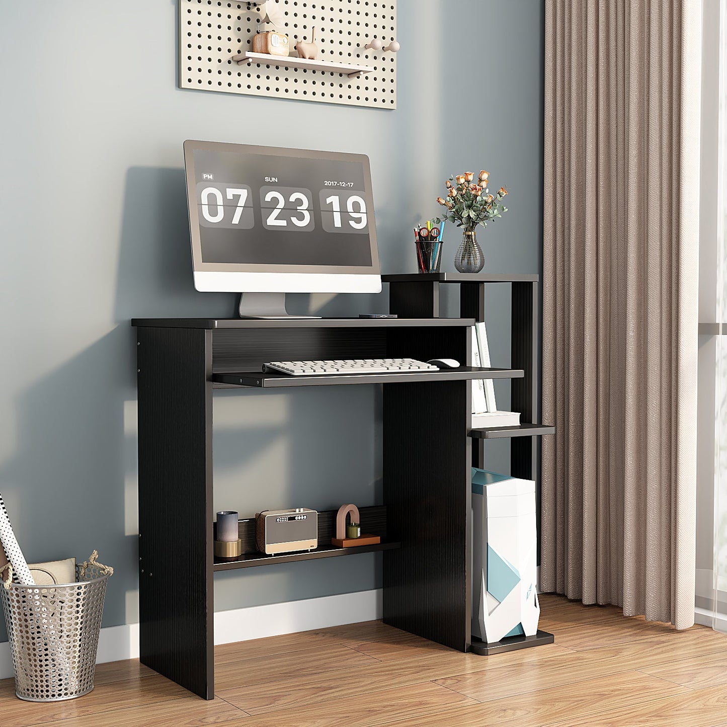 Computer Desk with Keyboard Tray and Storage Shelf Small  Working Table balck 