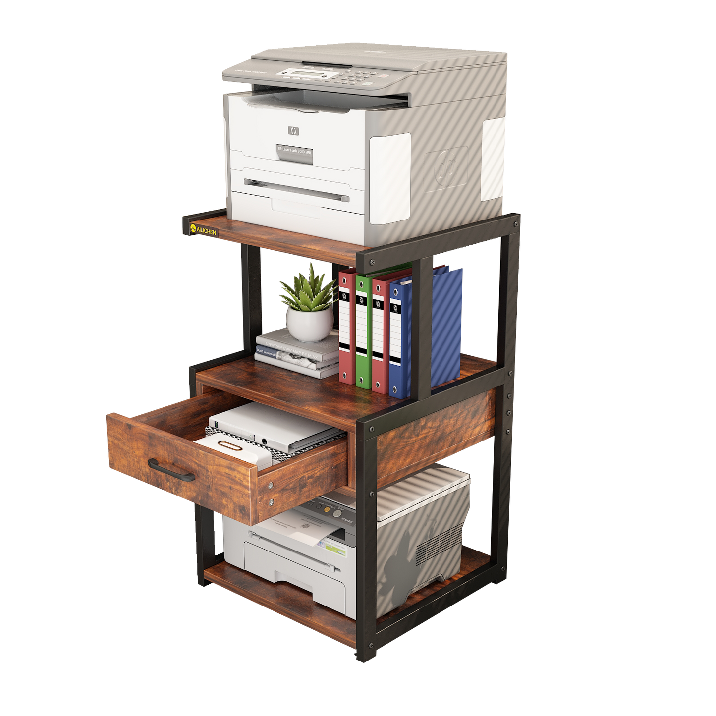 Mobile Printer Stand Filing Cabinet with Storage Shelves