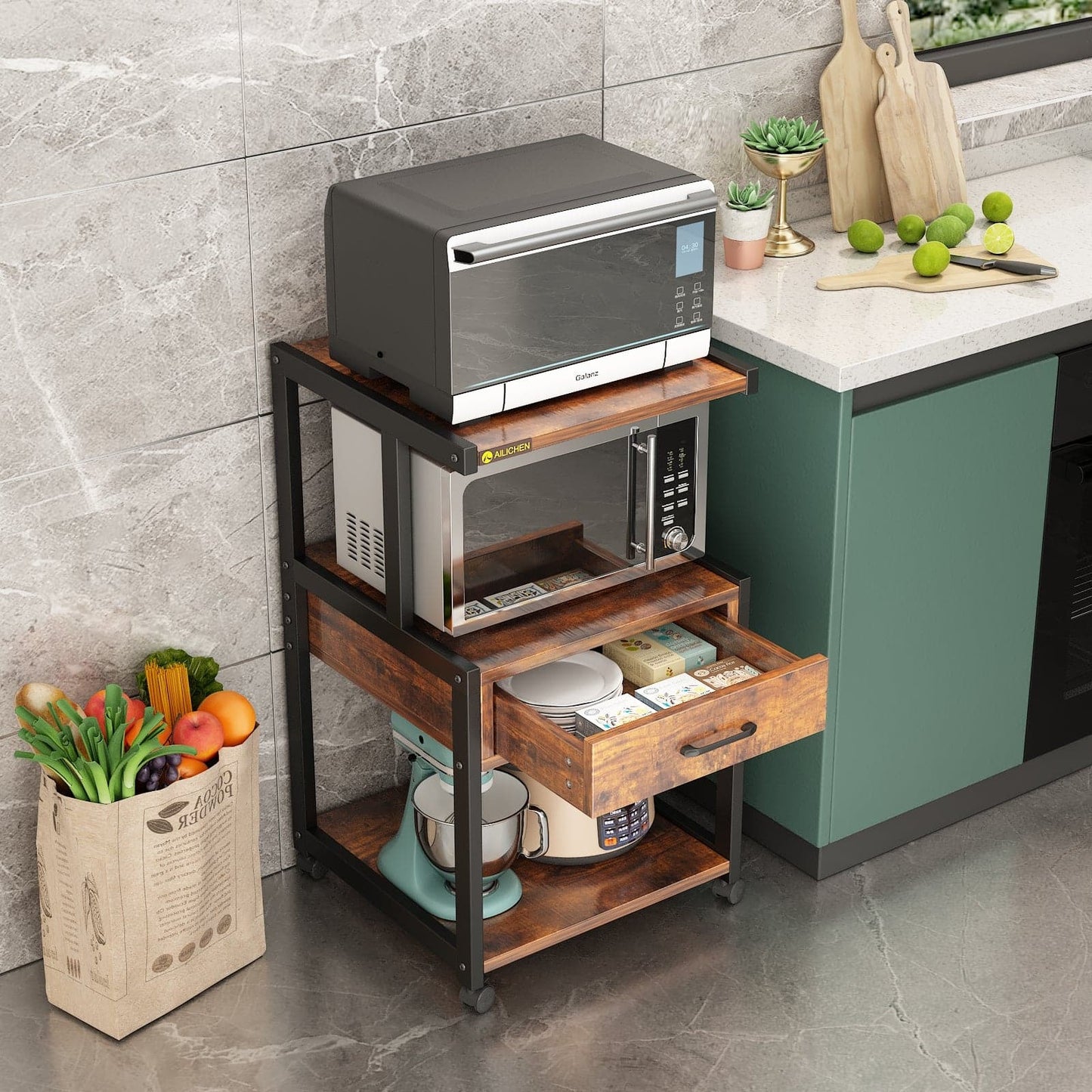 Mobile Printer Stand Filing Cabinet with Storage Shelves