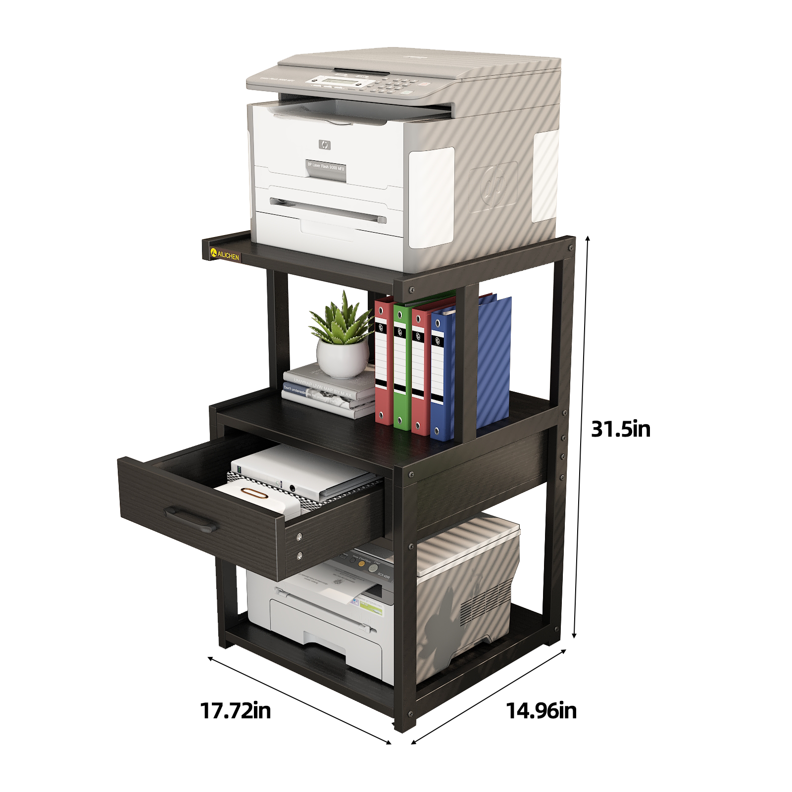 Mobile Printer Stand Filing Cabinet with Storage Shelves