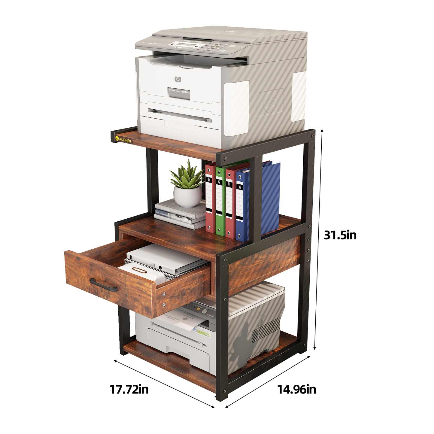 Mobile Printer Stand Filing Cabinet with Storage Shelves