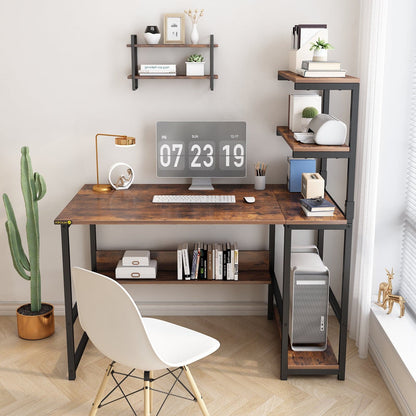 Computer Desk with 4-Tier Storage Shelves Modern Large Office Desk