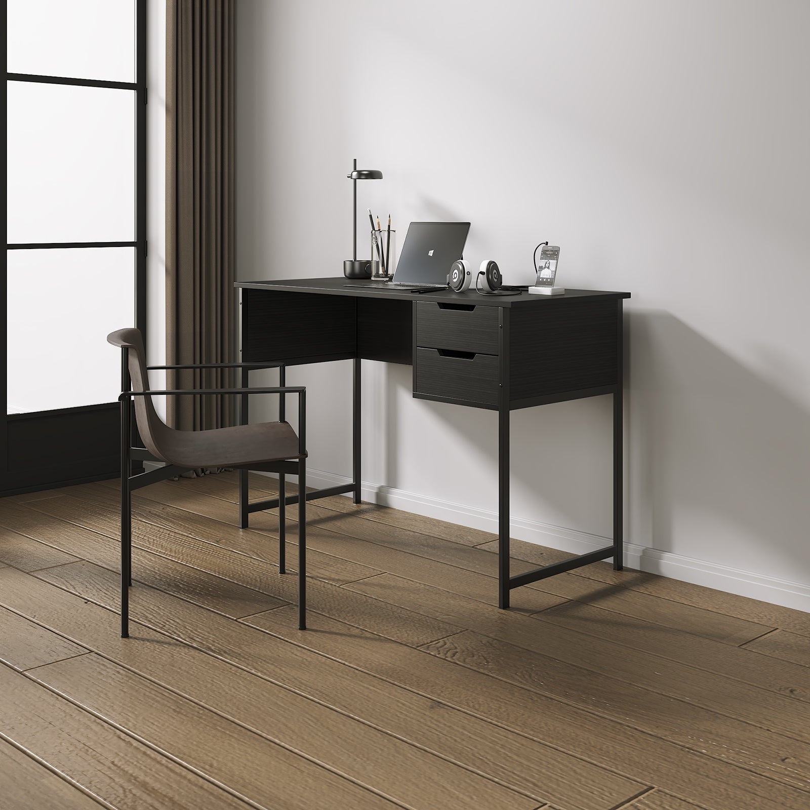 Modern Writing Desk Home Office Desk with Drawers  black