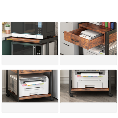 Mobile Printer Stand Filing Cabinet with Storage Shelves