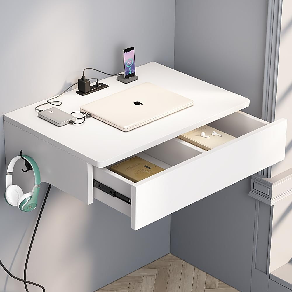 Wall Mounted Laptop Desk with Power Outlets,2 USB Ports