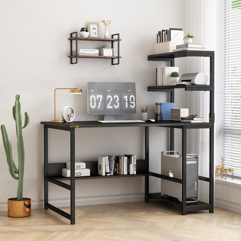 Modern Large Office Desk with Bookshelf and Tower Shelf