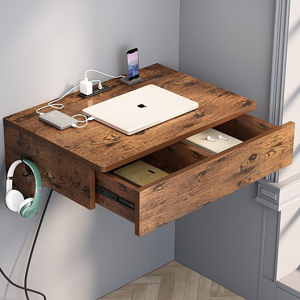 Wall Mounted Laptop Desk with Power Outlets,2 USB Ports