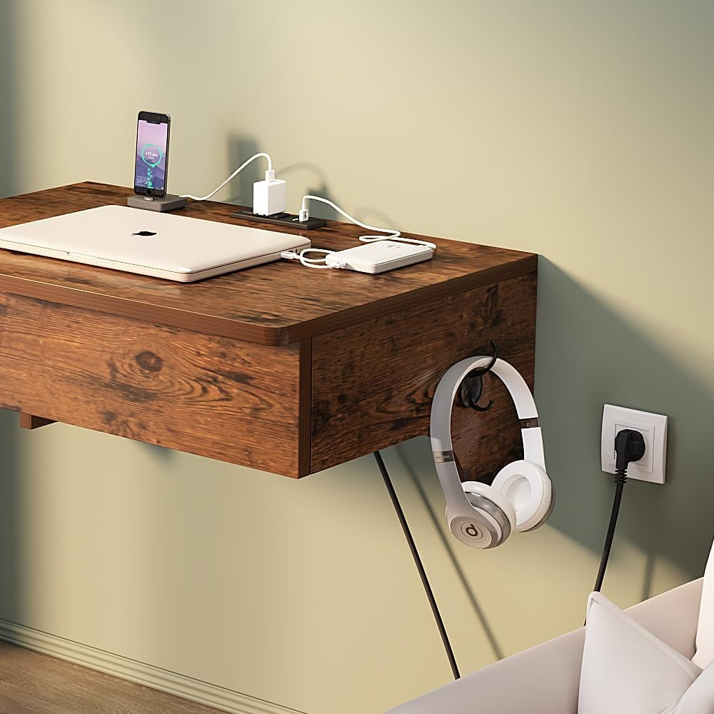 Wall Mounted Laptop Desk with Power Outlets,2 USB Ports