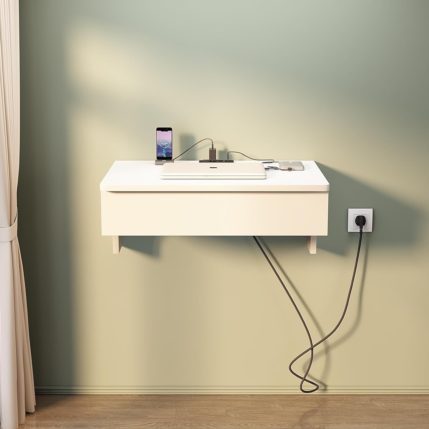 Wall Mounted Laptop Desk with Power Outlets,2 USB Ports