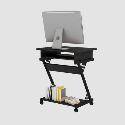 Computer Desk for Small Spaces with Wheels and Bottom Shelves