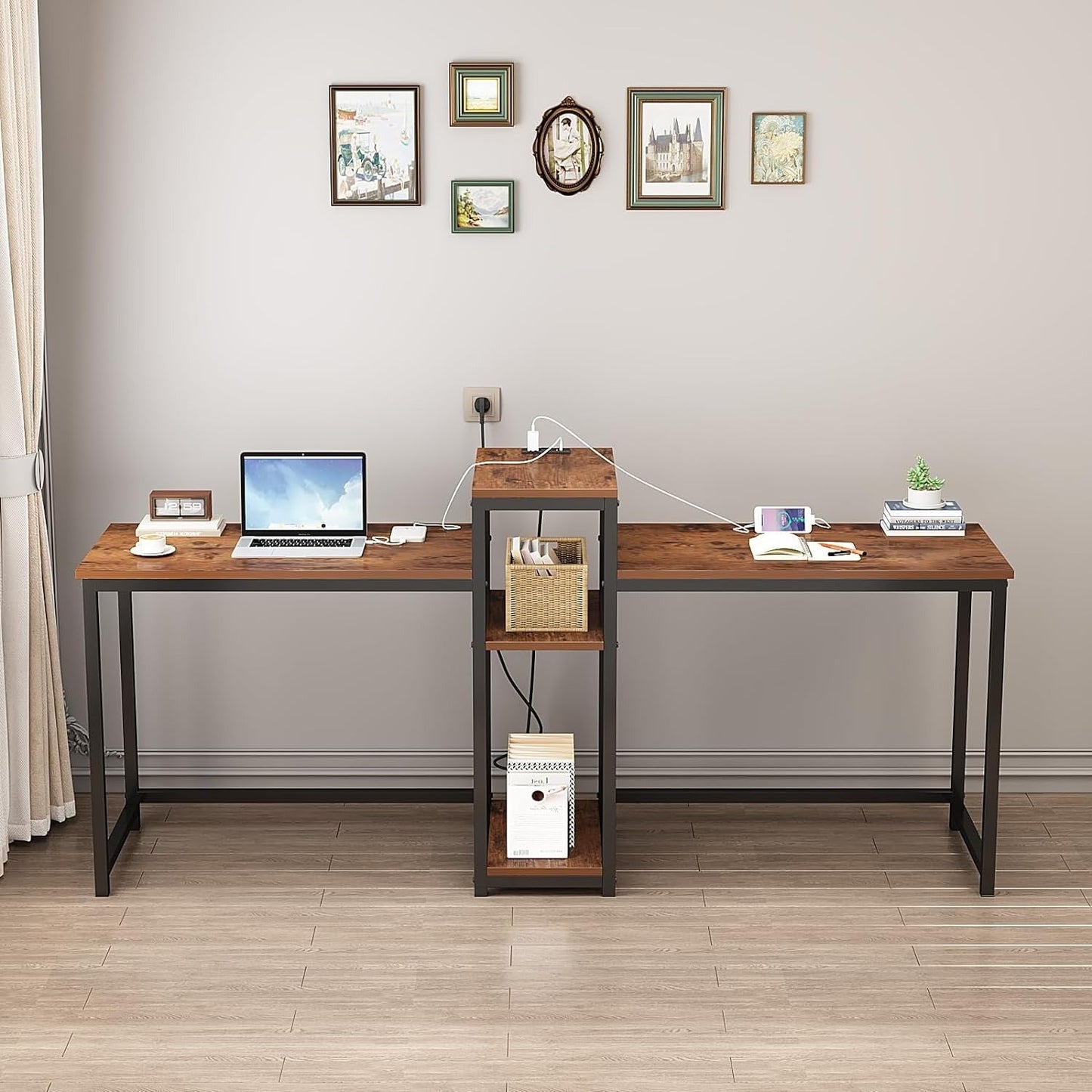 83 Inches Two Person Desk with Power Outlet