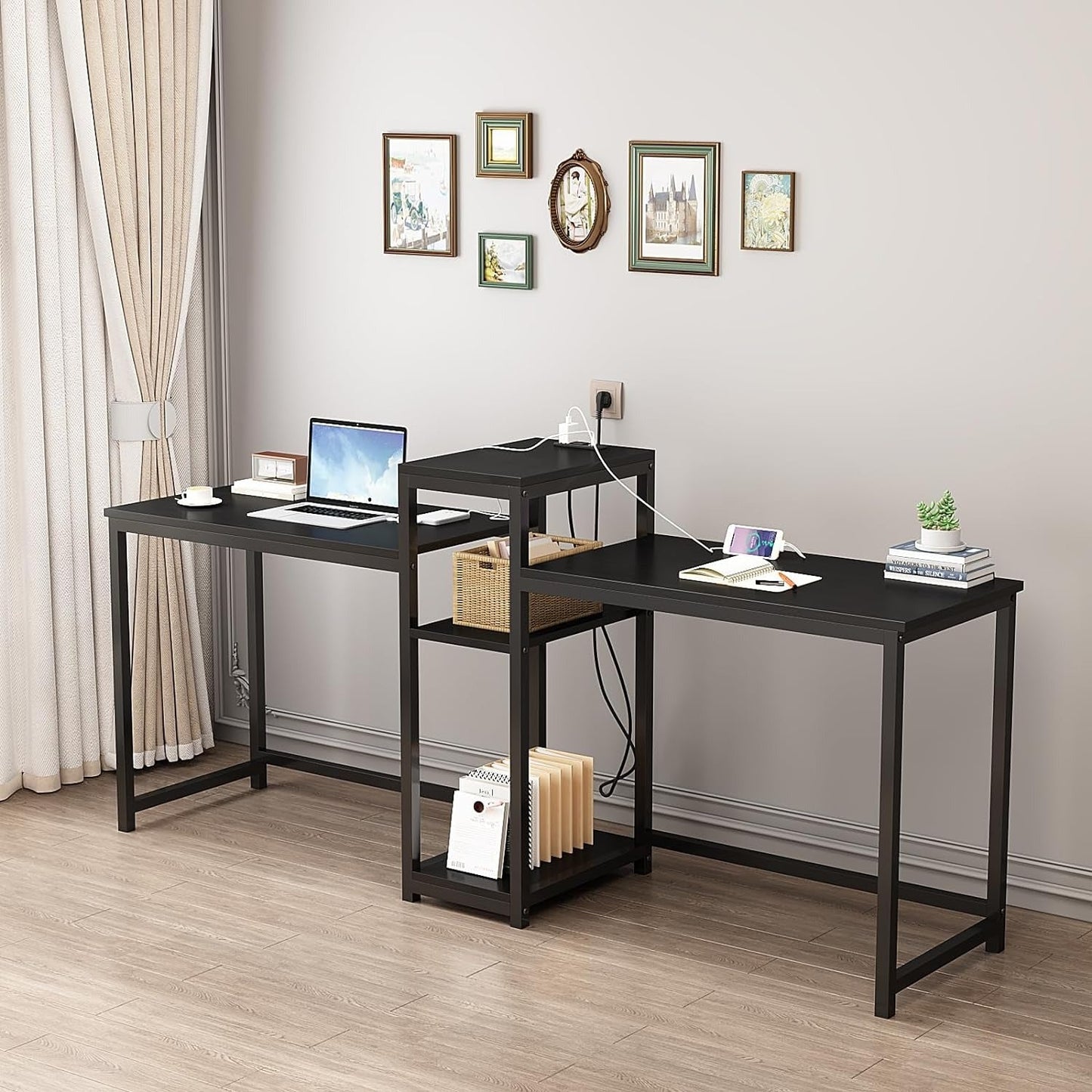 83 Inches Two Person Desk with Power Outlet