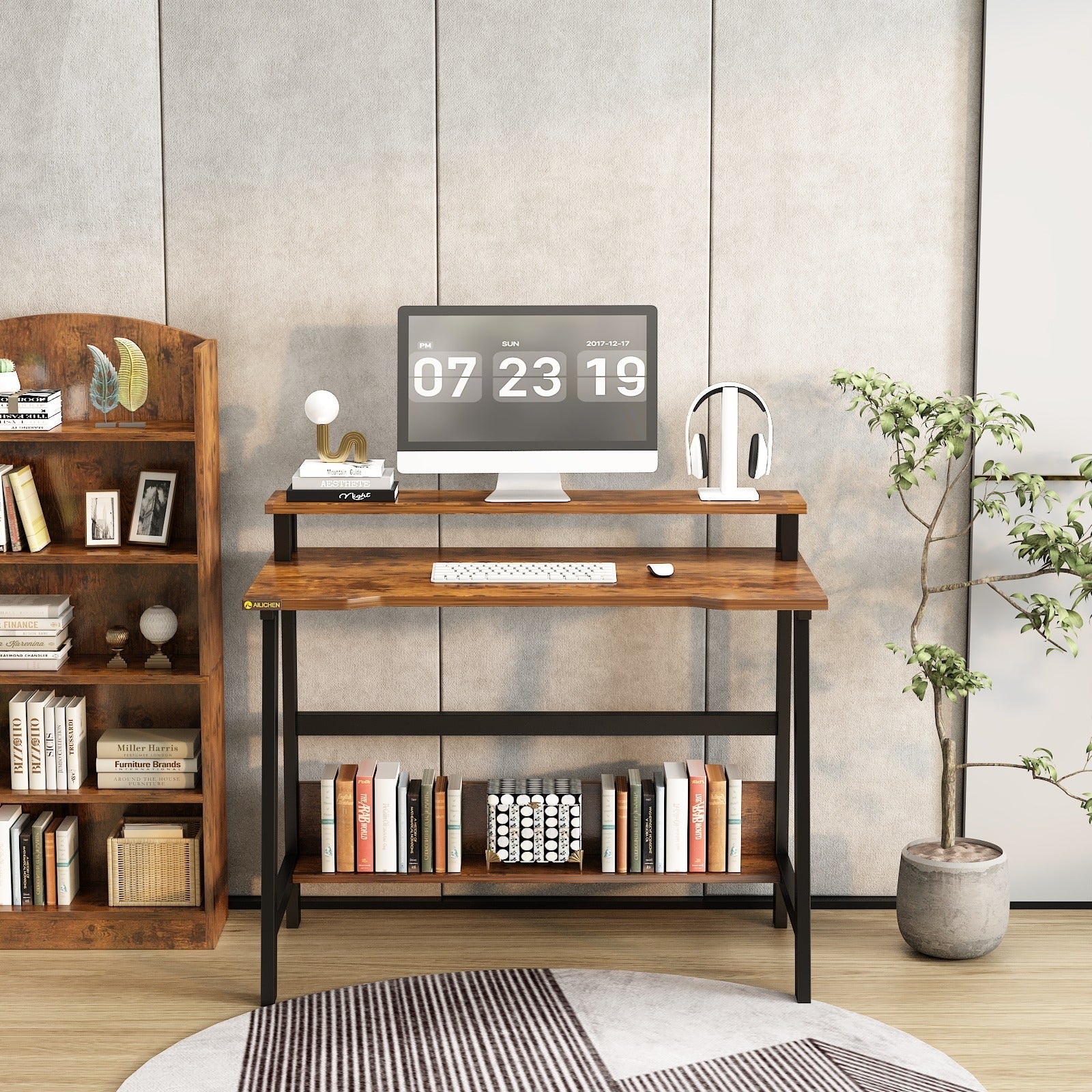 31.5" Desk for Small Spaces with Storage Shelf